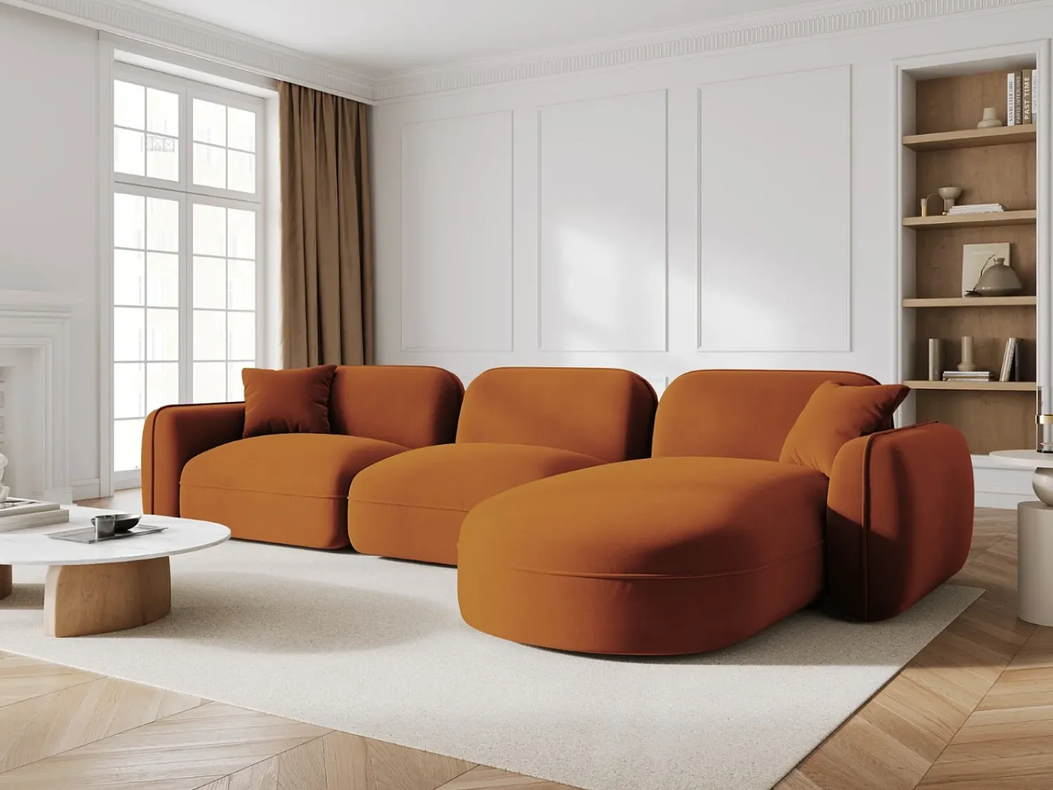 Sofá|CXL by Christian Lacroix - Sofá modular de canto direito "Lucien" 4 lugares em veludo - 320x165x70cm Terracota