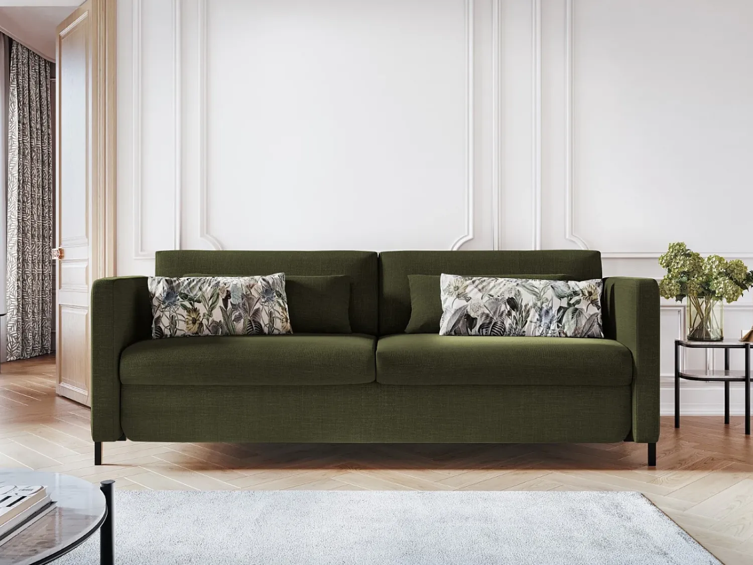 Sofá|CXL by Christian Lacroix - Sofá-cama "Yanis" 3 lugares em tecido estrutural - 202x102x80cm Verde
