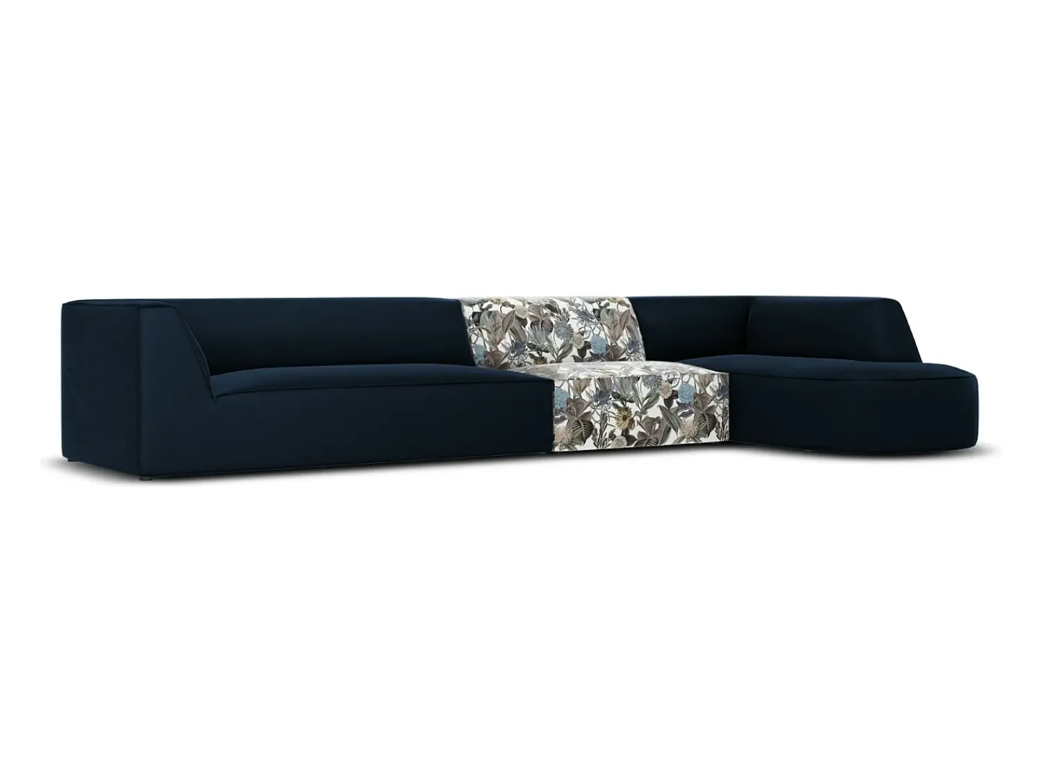 CXL by Christian Lacroix - Sofá de canto direito "Charles" 5 lugares em veludo padrão jardim: azul-claro, azul-escuro - 366x180x69cm^ Sofá