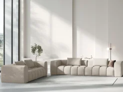Sofá|CXL by Christian Lacroix - Sofá modular "Lorella" 3 lugares em tecido estrutural areia - 230x85x70cm Camel