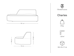 Sofá|CXL by Christian Lacroix - Sofá modular virado para a esquerda "Charles" 2 lugares em veludo cinza claro - 181x93x69cm Cinzento claro