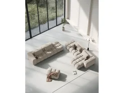 Sofá|CXL by Christian Lacroix - Sofá modular de canto direito "Lorella" 4 lugares em tecido estrutural areia - 265x145x70cm Camel