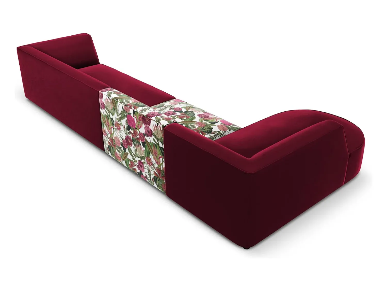 Sofá|CXL by Christian Lacroix - Sofá de canto esquerdo "Charles" 5 lugares em veludo padrão de rosas de jardim, vermelho - 366x180x69cm Multicor