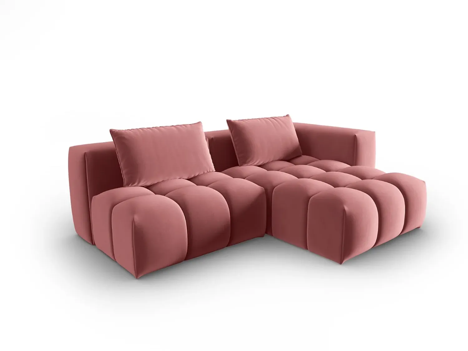 Sofá*CXL by Christian Lacroix - Sofá modular de canto direito "Lorella" 3 lugares em veludo salmão - 205x145x70cm Rosa claro