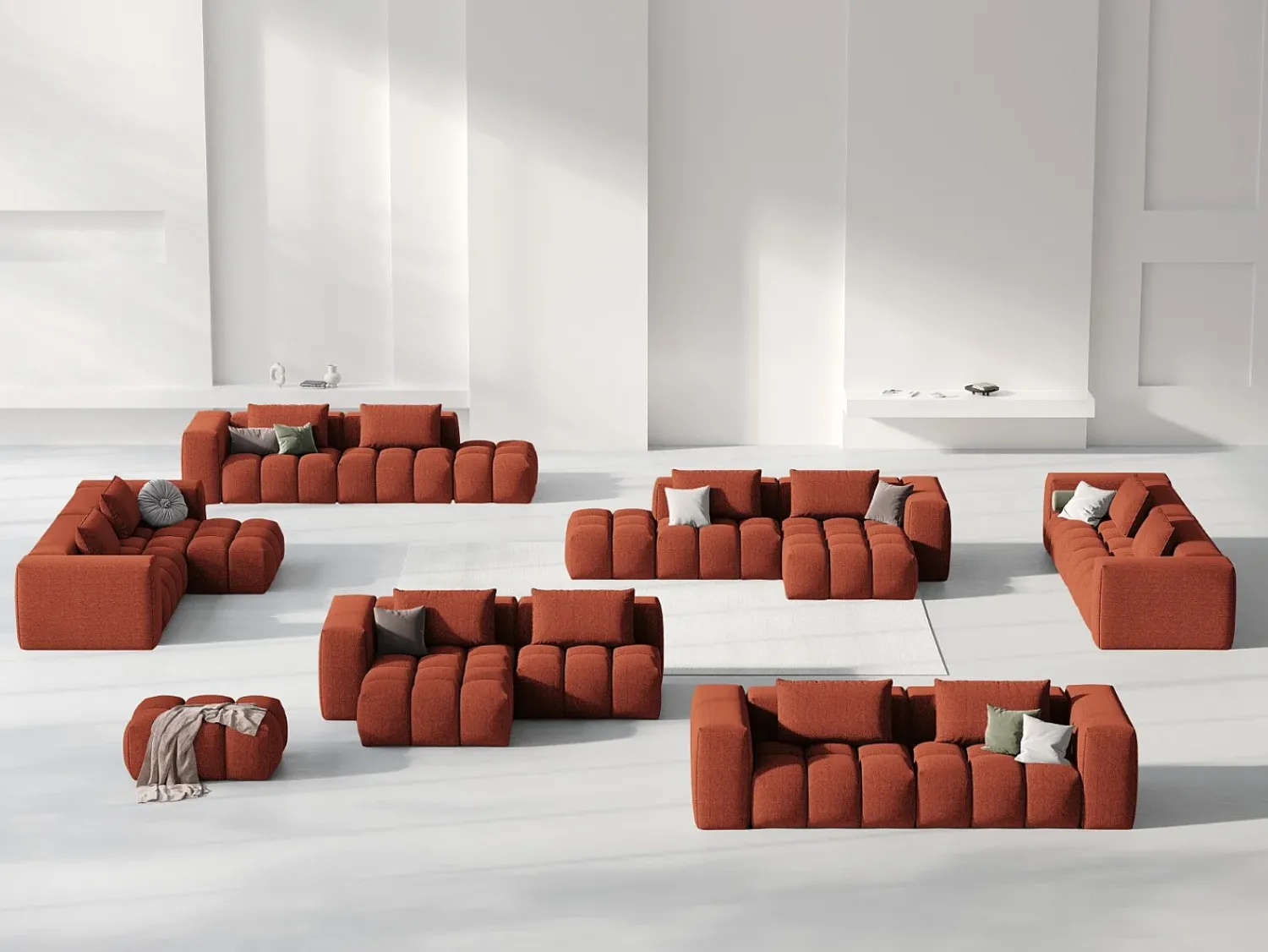 Sofá|CXL by Christian Lacroix - Sofá modular de canto esquerdo "Lorella" 3 lugares em tecido estrutural - 205x145x70cm Coral