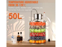 Online Destilador de Álcool SucceBuy, 49 L, com Tanque Thumper e Bomba de Água, Destilação Eficaz para Casa e Artesanato Prateado