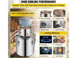 Acessório Vinho E Bar| Destilador de Álcool SucceBuy 17 L, Moonshine Still em Aço Inoxidável, Kit de Cerveja Caseiro para Whisky, Vinho, Brandy Prateado