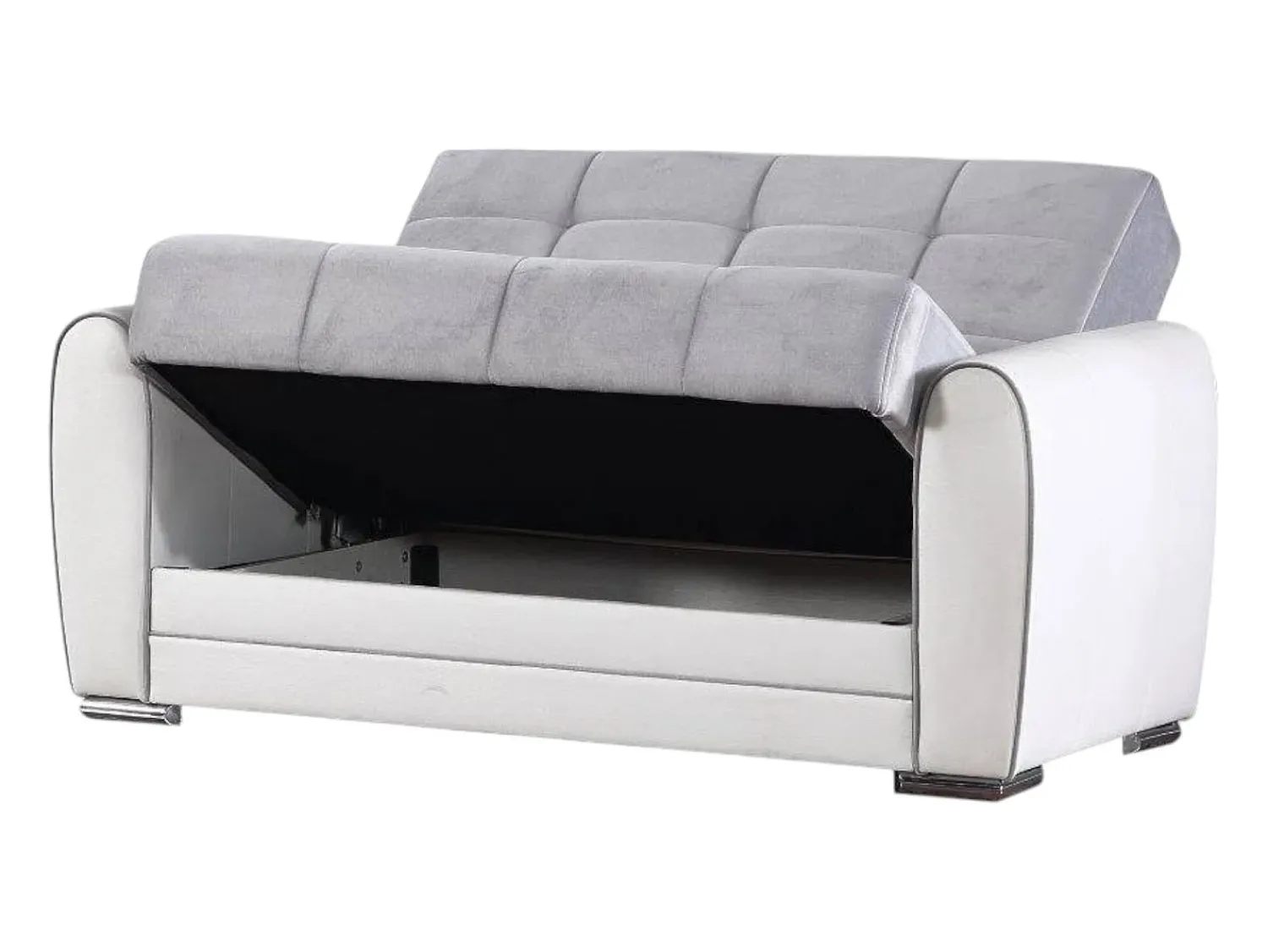 Sofá*Dmora Divano letto con penisola Pablito, Divano contenitore reversibile in ecopelle e tessuto, Sofà apertura click-clack, 163x84h91 cm, Bianco e Grigio Branco