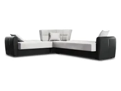 Discount Dmora Divano letto con penisola Matias, Divano contenitore in ecopelle e tessuto, Sofà con apertura click-clack, 305x238h91 cm, Nero e Grigio Chiaro Preto