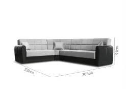 Discount Dmora Divano letto con penisola Matias, Divano contenitore in ecopelle e tessuto, Sofà con apertura click-clack, 305x238h91 cm, Nero e Grigio Chiaro Preto