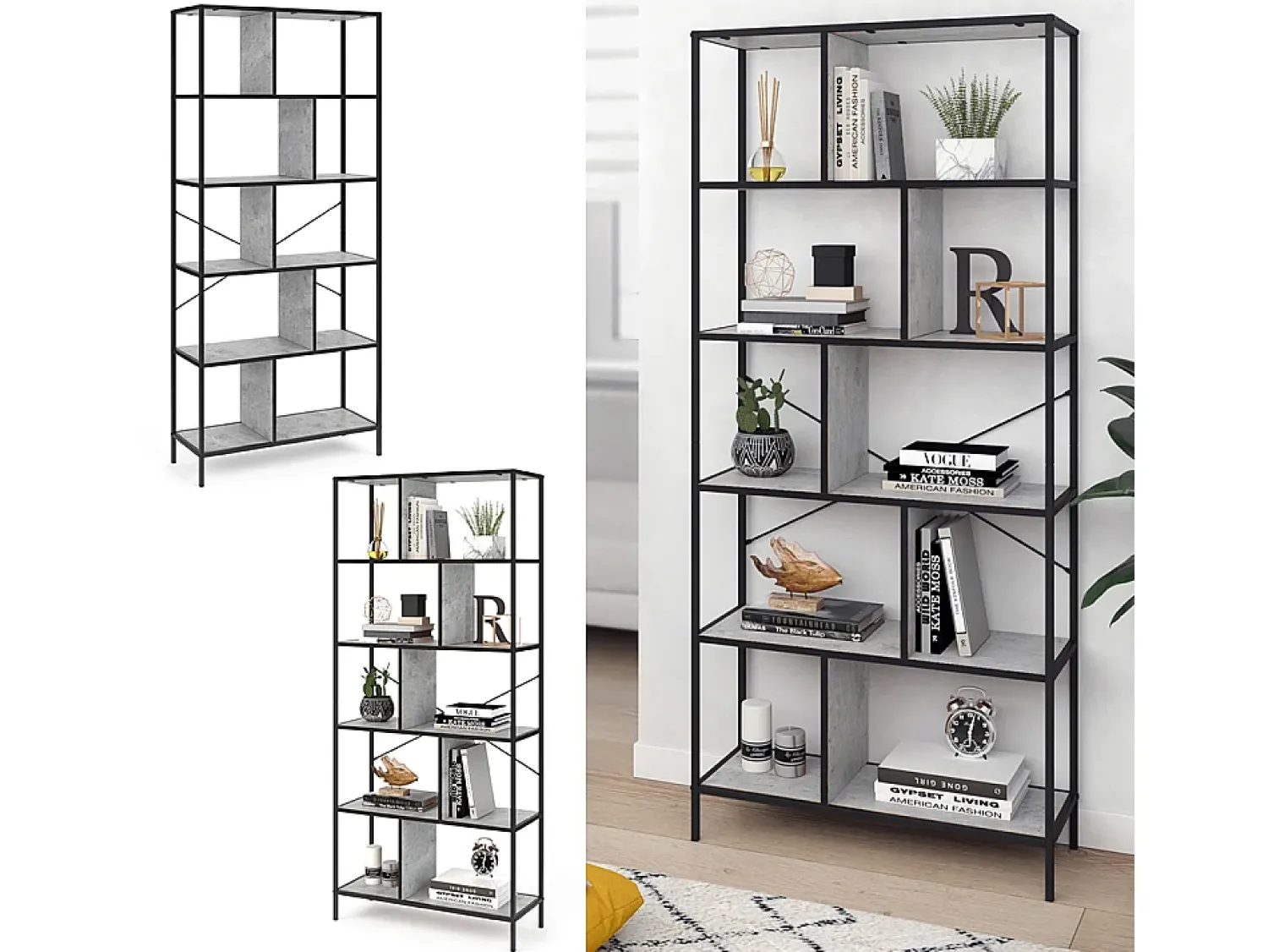 Vicco Divisória de sala betão 80x30x180 fyrk^ Prateleira