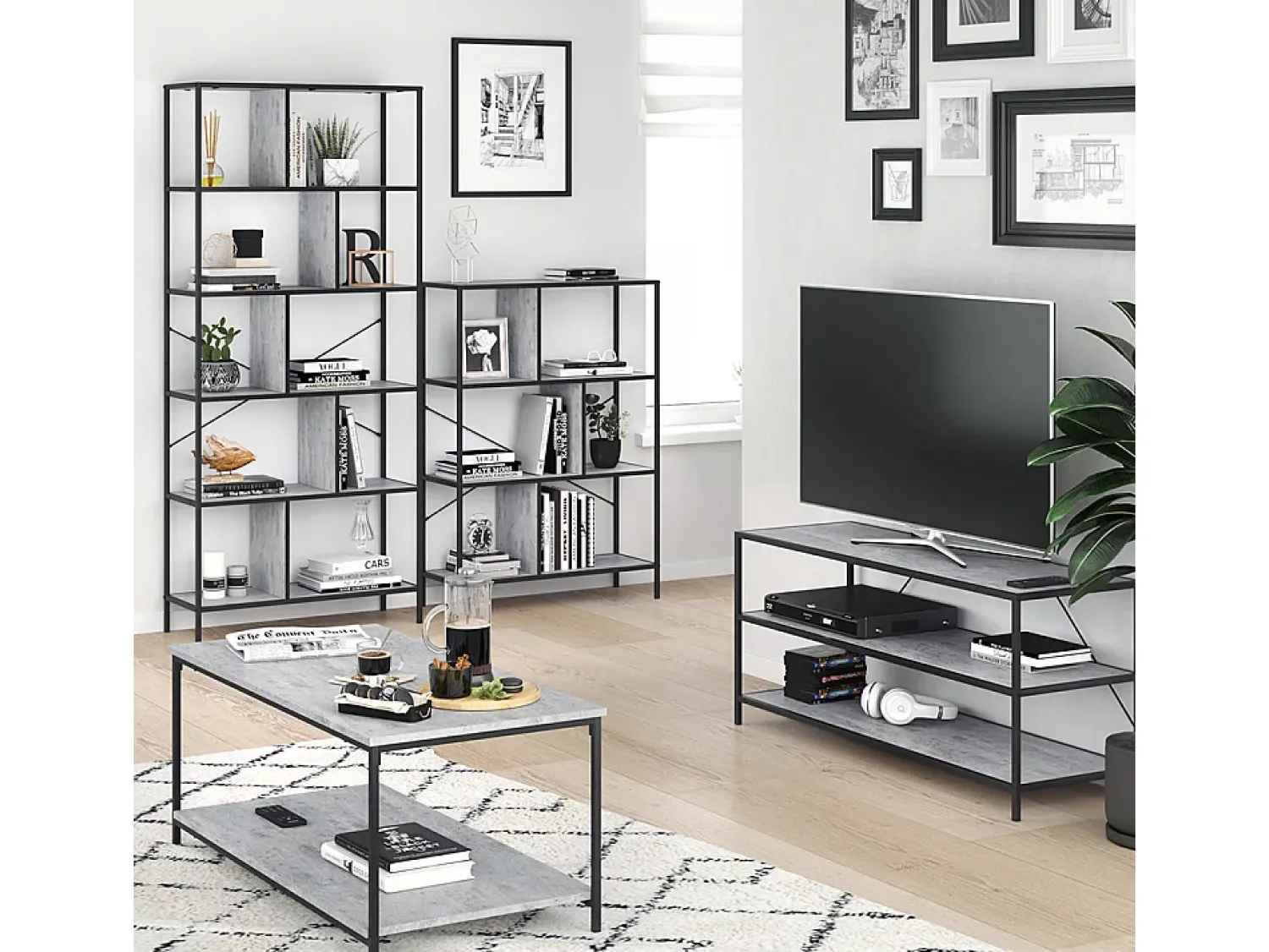 Vicco Divisória de sala betão 80x30x180 fyrk^ Prateleira