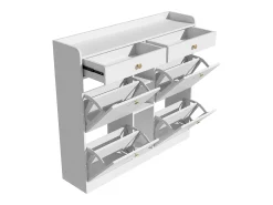 Móvel De Arrumação|Sapateira| Elegante sapateira com 4 portas articuladas, 2 gavetas, 3 compartimentos abertos, Branco