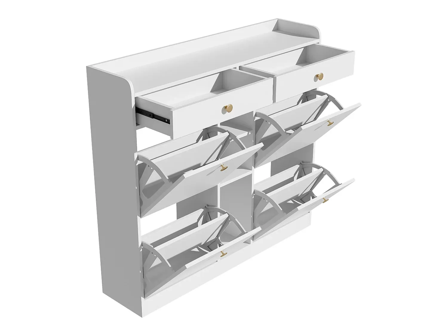Móvel De Arrumação|Sapateira| Elegante sapateira com 4 portas articuladas, 2 gavetas, 3 compartimentos abertos, Branco