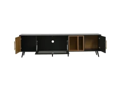 Elegante suporte para TV, 200 x 40 x 55,5 cm, madeira escura, com porta de vidro basculante, para sala de estar.^ Móvel De Tv