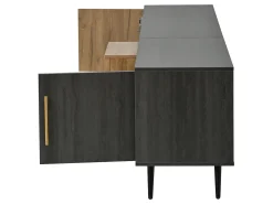 Elegante suporte para TV, 200 x 40 x 55,5 cm, madeira escura, com porta de vidro basculante, para sala de estar.^ Móvel De Tv
