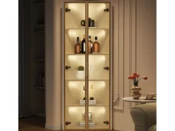 Merax Elegante vitrine de canto - 62 x 35 x 160 cm - com LEDs + porta - em vidro temperado - MDF - branca^ Vitrina