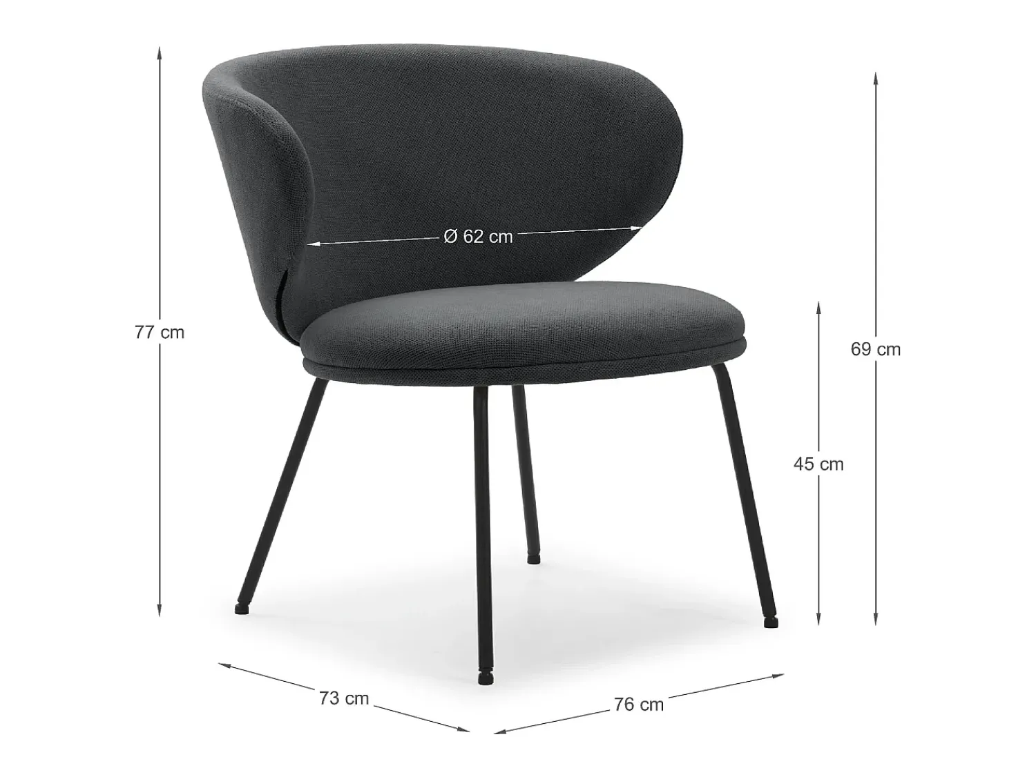 Hot Espreguiçadeira com pernas de metal 76x73 h77 cm Cinzento