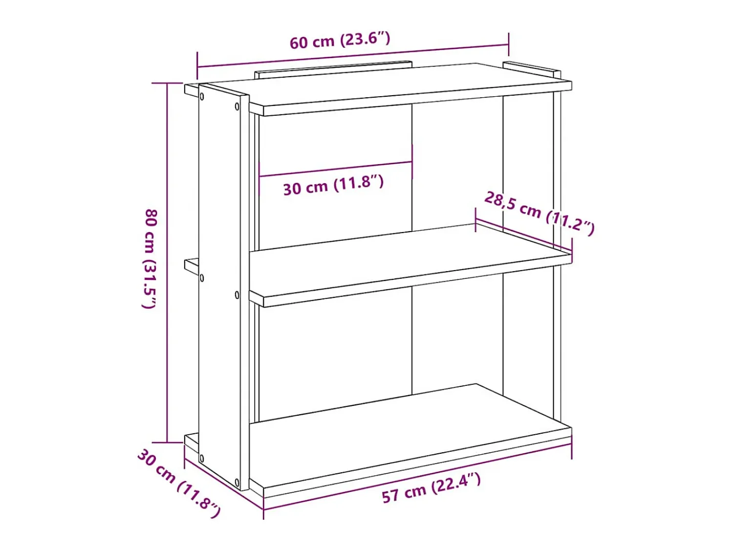 Biblioteca|vidaxl Estante 3 camadas betão 60x30x80 cm madeira trabalhada Cinzento