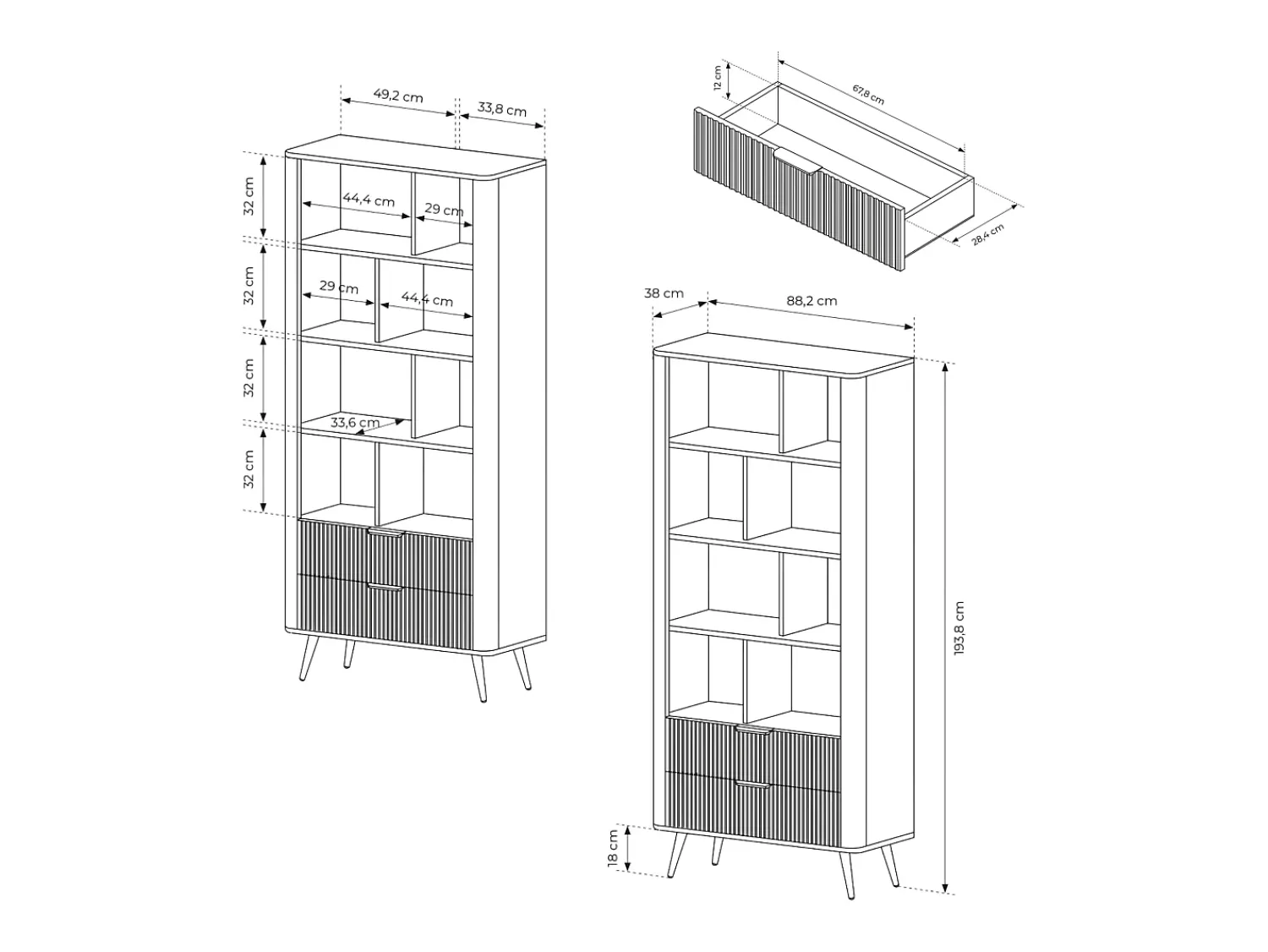 Estante: 2 gavetas, , 88,2 x 38 x 193,8 cm^ Biblioteca