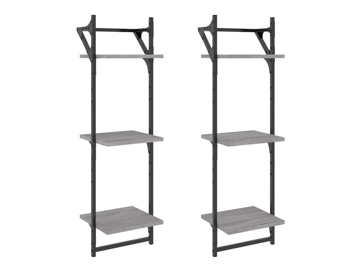 Prateleira* Estante 3 prateleiras c/ barras 2pcs 30x25x100 cm cinza sonoma PT970692 Cinzento