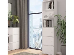 Sale Estante baixa Plea para sala de estar, 3 níveis, melamina branca fosca, 42x92x29 cm Branco