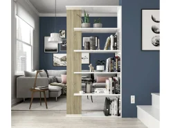 Sale Dmora Estante Columbia, Estante dupla face com 5 prateleiras, Prateleira divisória para escritório ou quarto, 90x25h180 cm, e Carvalho Branco