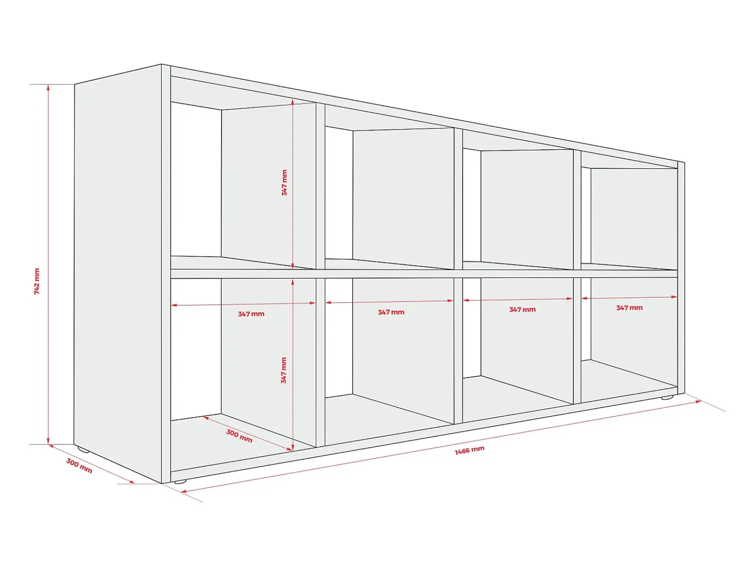 Biblioteca* Estante com 8 compartimentos – Cor: Caxemira – 147 × 74 × 30 cm, vertical ou horizontal Bege