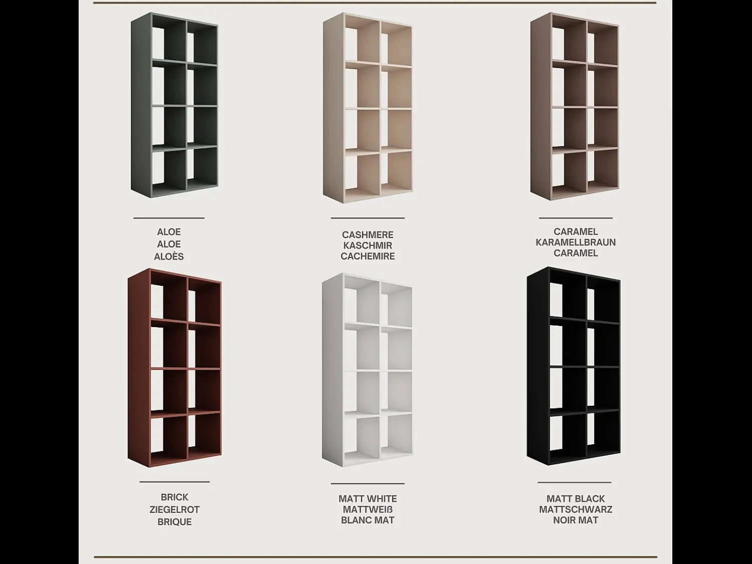 Biblioteca* Estante com 8 compartimentos – Cor: Caxemira – 147 × 74 × 30 cm, vertical ou horizontal Bege