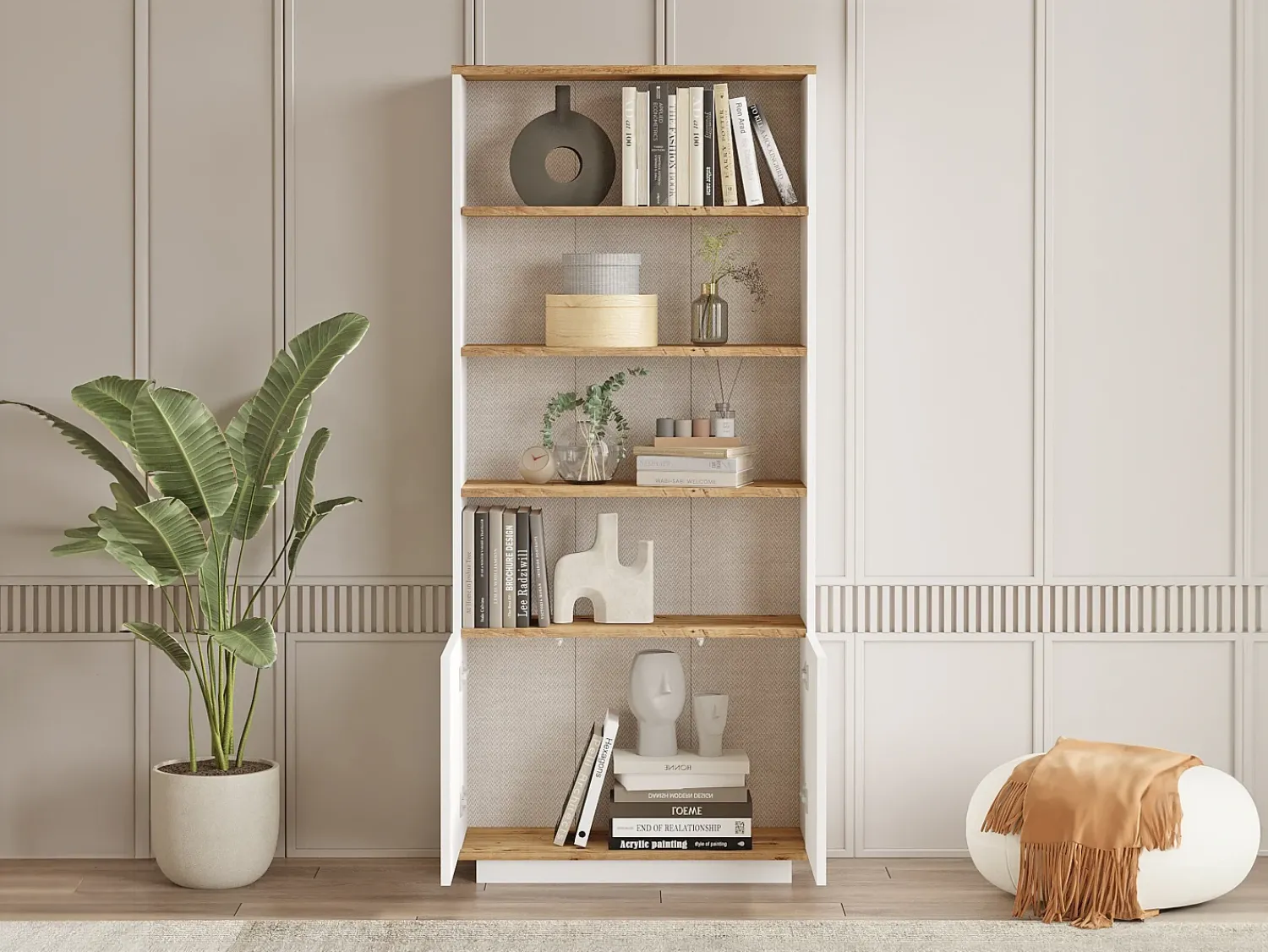Sale Vente-unique Estante com 2 portas e 4 nichos - Branca e natural - LOTULA Natural claro / Branco