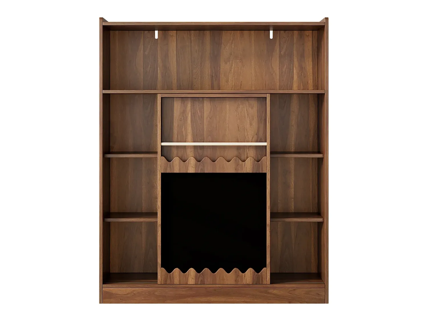 Hauss Spole Estante cor nogueira com porta de correr, quadro preto e 9 prateleiras abertas, MDF^ Biblioteca