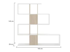 Prateleira*Dmora Estante Damago, Estante com 7 compartimentos, Estante de escritório moderna, Móvel de parede com prateleiras, 145x29h145 cm, e Carvalho Branco
