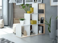 Clearance Dmora Estante Dbarth, Estante dupla face com 6 compartimentos, Prateleira divisória para escritório, 108x28h110 cm, e Carvalho Branco