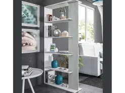 Prateleira|Dmora Estante Dblanc, Estante dupla face com 5 prateleiras, Prateleira divisória para escritório ou quarto, 90x25h180 cm, e Cimento Branco