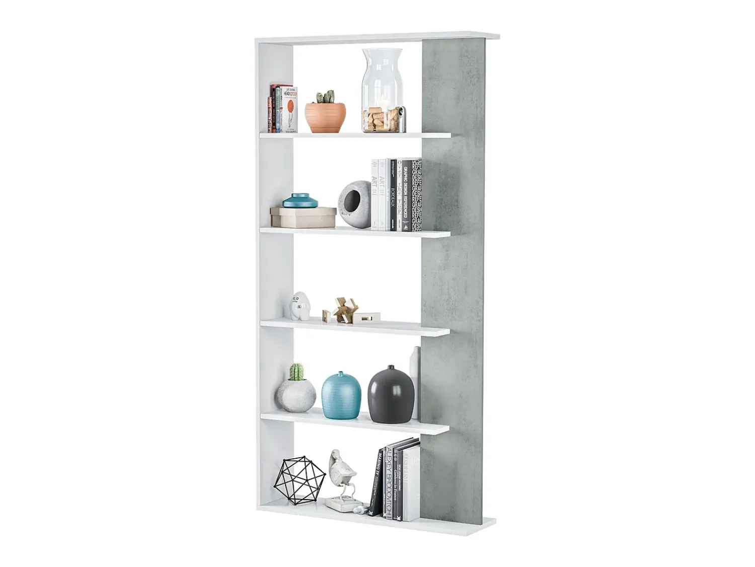 Prateleira|Dmora Estante Dblanc, Estante dupla face com 5 prateleiras, Prateleira divisória para escritório ou quarto, 90x25h180 cm, e Cimento Branco