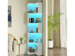 Biblioteca*Merax Estante de canto - 63,5 x 45 x 175 cm - com LEDs + 5 prateleiras - MDF - Branco