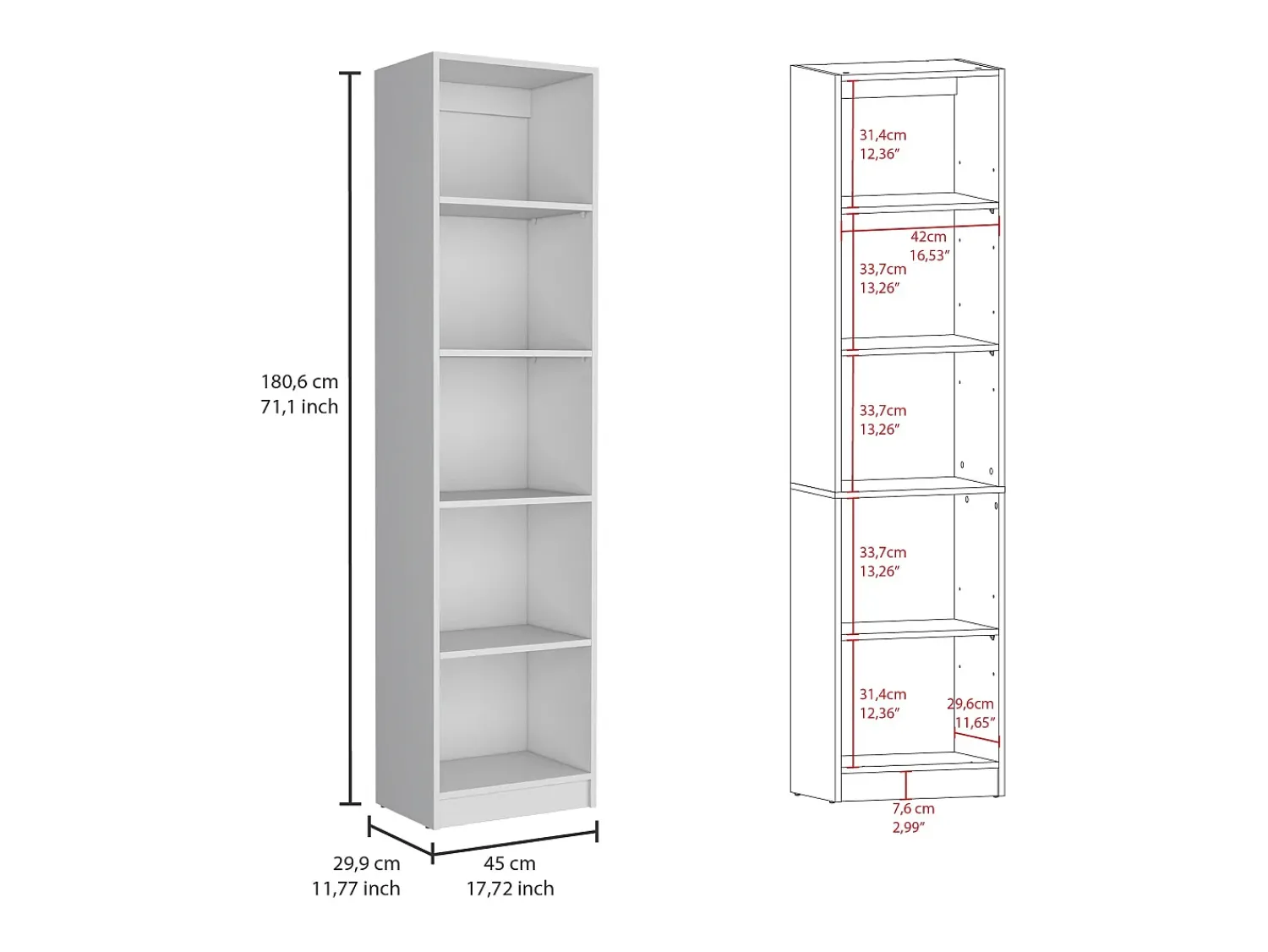 Prateleira*TuHome Estante de melamina Home Xs, com 5 prateleiras e design elegante , 180.59 cm X 45 cm X 29.89 cm , Branco
