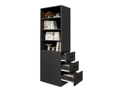 Biblioteca|Merax Estante de parede para sala de estar - 60 x 38 x 180 cm - com 3 gavetas + prateleiras ajustáveis - aglomerado - preta Preto