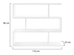Prateleira|Dmora Estante Dfanes, Estante baixa dupla face, Prateleira com três compartimentos, Estante de escritório moderna, 110x24h97 cm, brilhante Branco