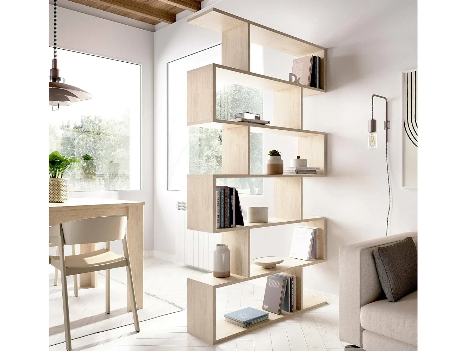 Biblioteca|Dmora Estante Djorone, Prateleira de escritório multiuso, Estante com 6 prateleiras, 80x25h190 cm, Carvalho Castanho