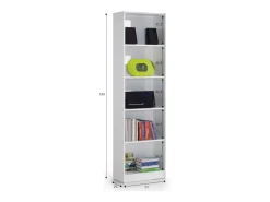 Biblioteca|Dmora Estante Dmacagg, Estante alta com 5 prateleiras, Estante de escritório ou quarto, Estante moderna com compartimentos, 52x25h80 cm, Branco