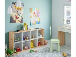 Biblioteca*Dmora Estante Dmarini, Estante reversível com 8 compartimentos, Móvel TV multiposições, 72x33h137 cm, Carvalho com efeito nó e Branco Castanho