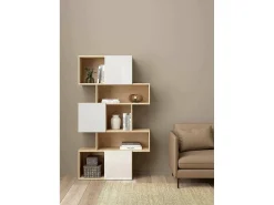 Biblioteca|Dmora Estante Dsangall, estante de escritório, estante, biblioteca, 96x32 h166 cm, carvalho e branco Castanho