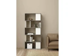 Dmora Estante Dscamacc, Estante de escritório, Estante, Biblioteca, 80x30 h175 cm, Cimento e Branco^ Prateleira