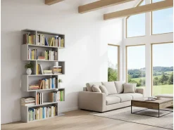 Biblioteca*Dmora Estante Joliet, Estante alta dupla face, Prateleira divisória com 5 prateleiras, Estante de escritório moderna, 80x24h192 cm, Cinza concreto Cinzento