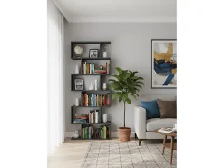 Prateleira*Dmora Estante Lucio, Armário com prateleiras, Biblioteca de escritório, 100% Fabricado na Itália, 80x25h192 cm, Ardósia Cinzento