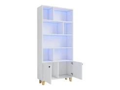 Sale Merax Estante moderna - 80 x 30 x 173 cm - com vários espaços de armazenamento + 2 portas + LEDs - Madeira maciça + MDF - Branco