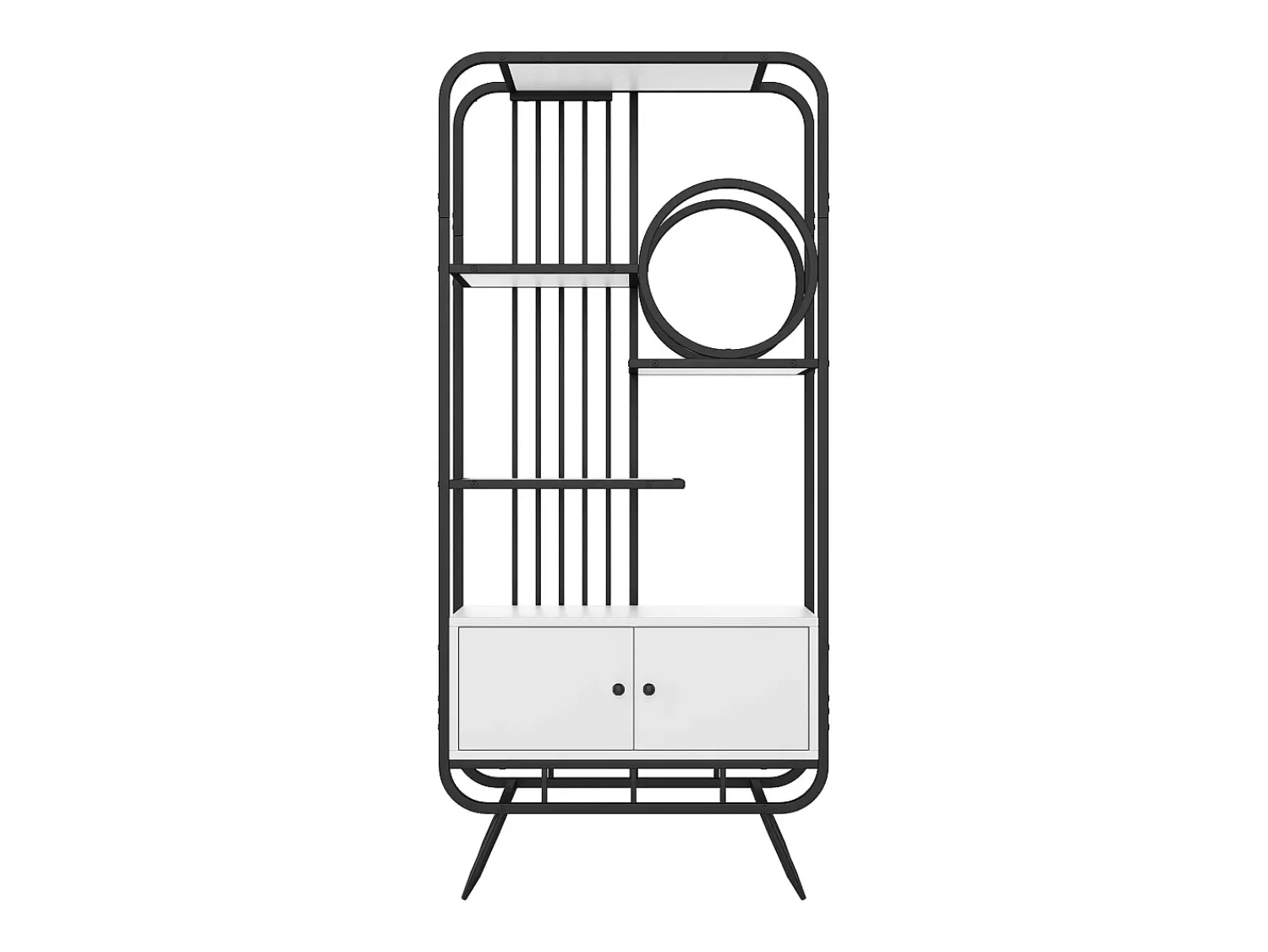 ModernLuxe Estante moderna em metal 80×30×180 cm - móvel com 2 portas - 3 prateleiras - decoração circular - branco +^ Biblioteca