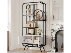 ModernLuxe Estante moderna em metal 80×30×180 cm - móvel com 2 portas - 3 prateleiras - decoração circular - branco +^ Biblioteca