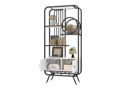 ModernLuxe Estante moderna em metal 80×30×180 cm - móvel com 2 portas - 3 prateleiras - decoração circular - branco +^ Biblioteca